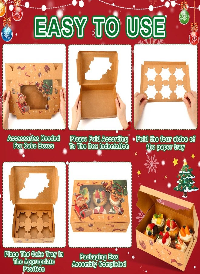 AUGSUN 6 Count Cupcake Boxes, Christmas Cupcake Carrier with Window,6 Sets Christmas Food Bakery Treat Holder,Kraft Gift Boxes for Gift Giving Cookie Pastry Birthday Holiday Party Supplies - Image 5